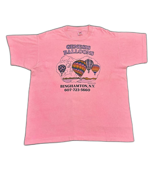 Vintage Made in USA Fruit of the Loom Genesis Balloons Pink Hot Air Balloon T-Shirt - XL