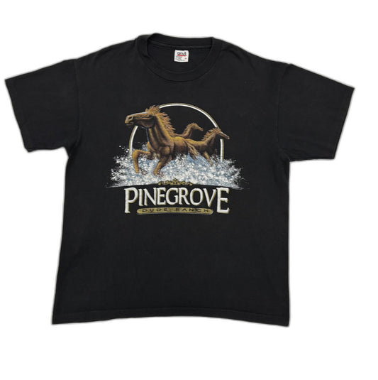 Vintage Anvil Made in USA Pinegrove Dude Ranch Wild Horse Graphic Black T-Shirt - L