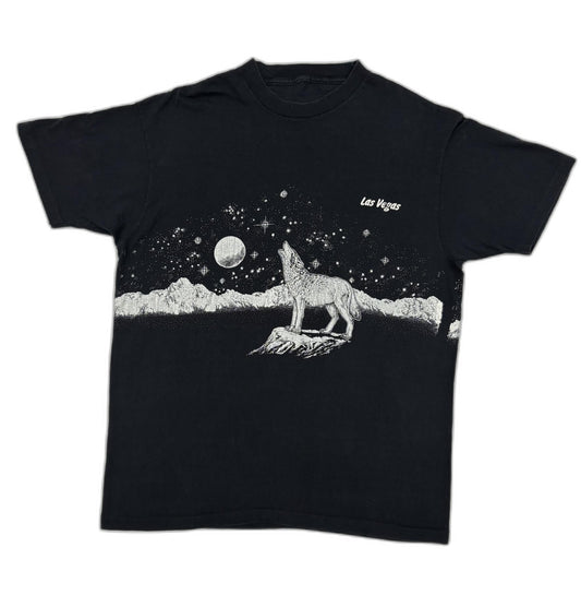 Vintage Anvil Las Vegas Howling Wolf Desert Moon Graphic Black T-Shirt - L