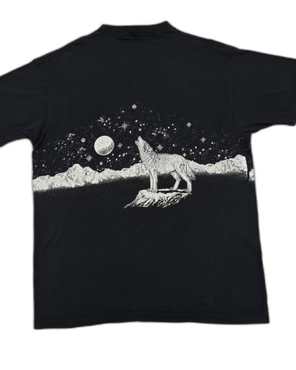 Vintage Anvil Las Vegas Howling Wolf Desert Moon Graphic Black T-Shirt - L