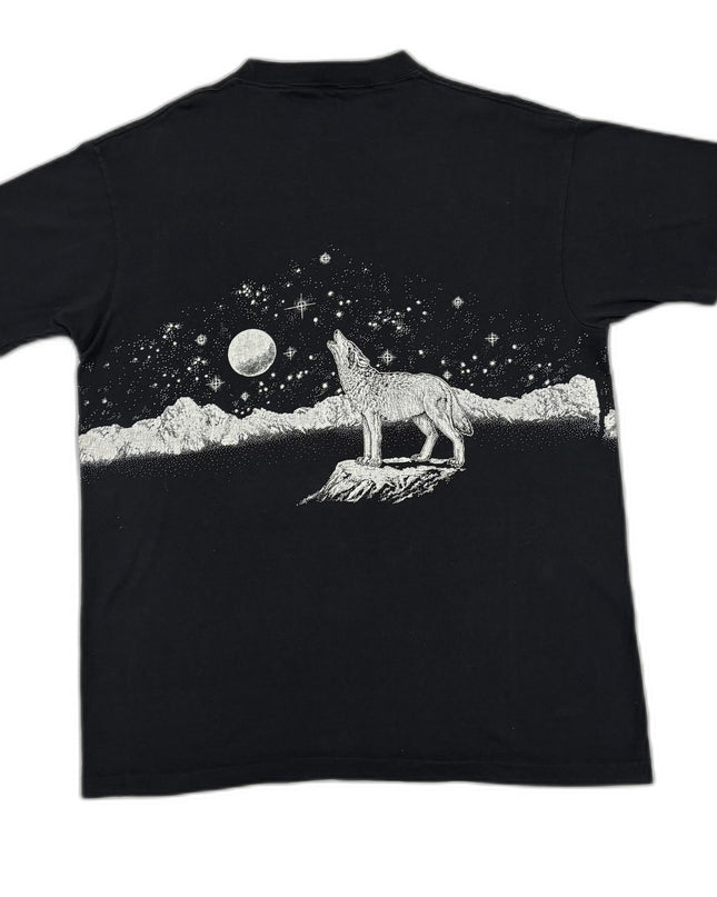 Vintage Anvil Las Vegas Howling Wolf Desert Moon Graphic Black T-Shirt - L