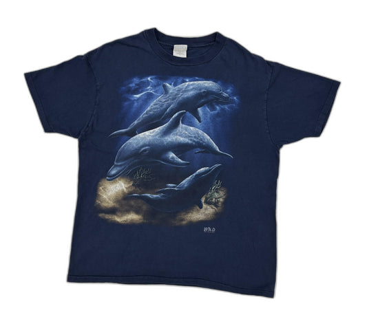 Hanes Beefy-T Wild Dolphins Vintage Made in USA Navy Blue Graphic T-Shirt - XL