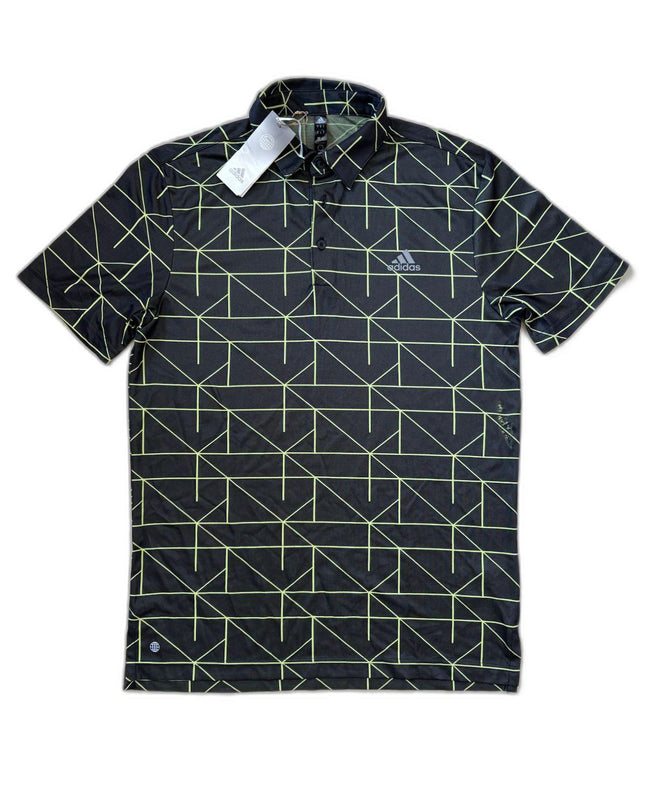 Adidas Jacquard Lines Golf Shirt Modern Black Polo - M | New With Tags