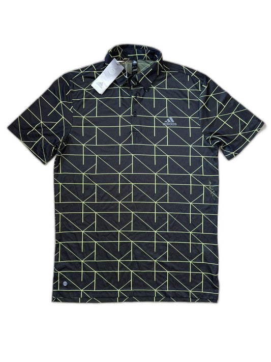 Adidas Jacquard Lines Golf Shirt Modern Black Polo - M | New With Tags