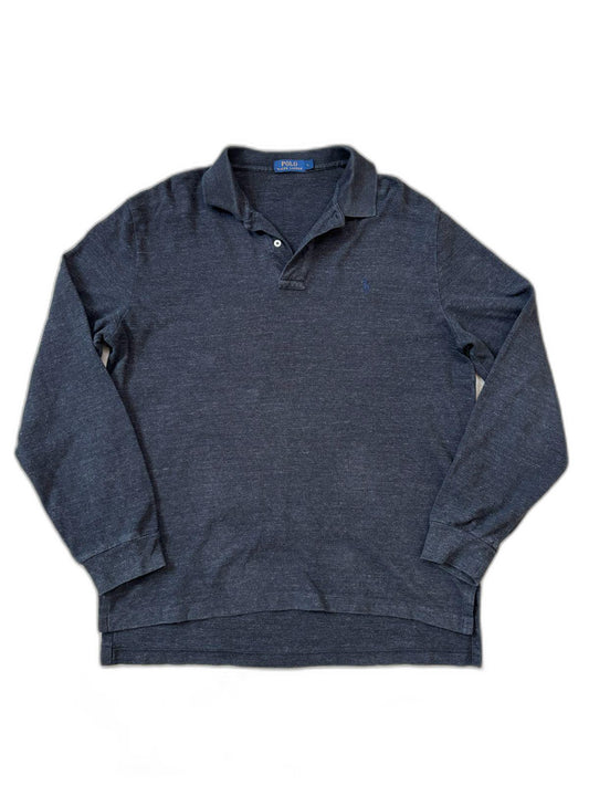 Ralph Lauren Heather Long Sleeve Pique Charcoal Polo Shirt - L
