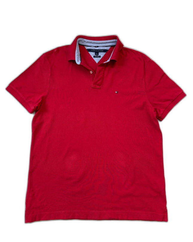 Tommy Hilfiger Custom Fit Red Oxford-Collar Polo Shirt - L