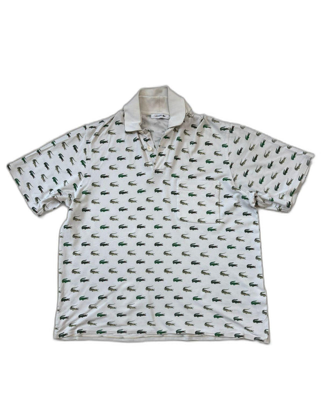 Lacoste Rare All-Over Croc Embroidered White Polo Shirt - L