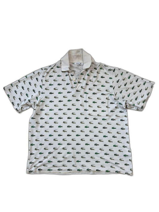 Lacoste Rare All-Over Croc Embroidered White Polo Shirt - L