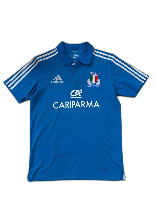 Adidas Italy Rugby Team with FIR & Cariparma Blue Polo Shirt - S