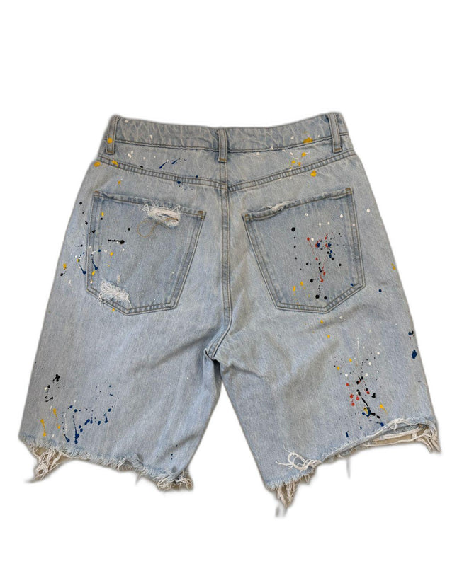 Bershka Distressed Women Denim Jean Mid Rise Blue Short - S | Waist: 28"