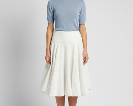 Larry Levine Flowy Ivory High-Waist Linen Blend Skirt
