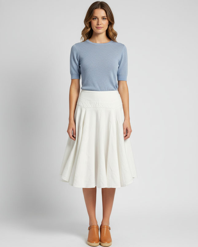 Larry Levine Flowy Ivory High-Waist Linen Blend Skirt