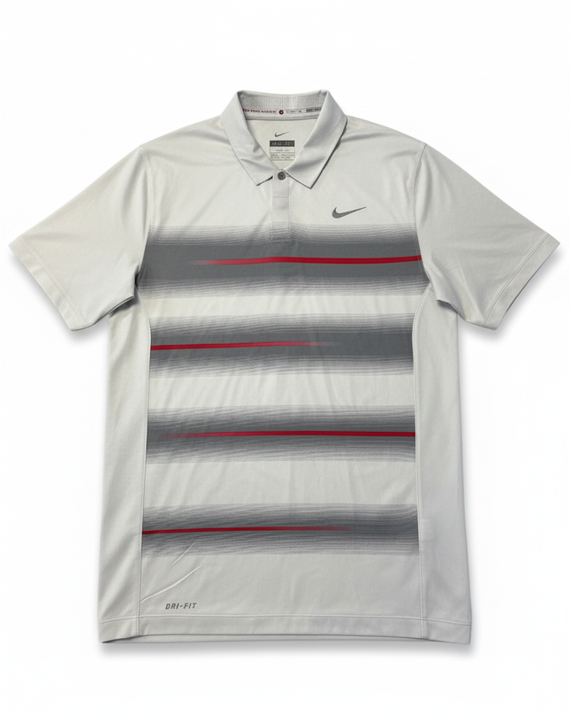 Nike Tiger Woods Collection Dri-FIT White/Grey/Red Striped Golf Polo Shirt