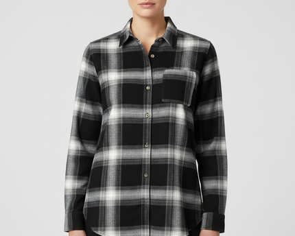 Decathlon Forclaz Travel 100 Black Plaid Flannel Trekking Hiking Shirt