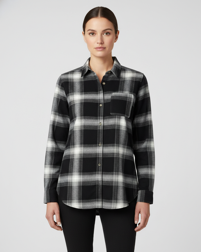 Decathlon Forclaz Travel 100 Black Plaid Flannel Trekking Hiking Shirt