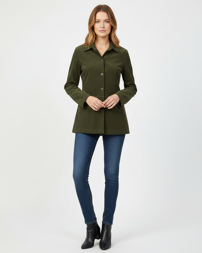 Zara Basic Olive Faux Suede Button-Down Lightweight Jacket