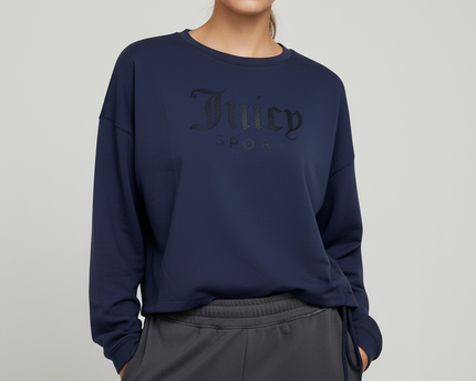 Juicy Couture Sport Embossed Logo Drawstring Navy Blue Sweatshirt