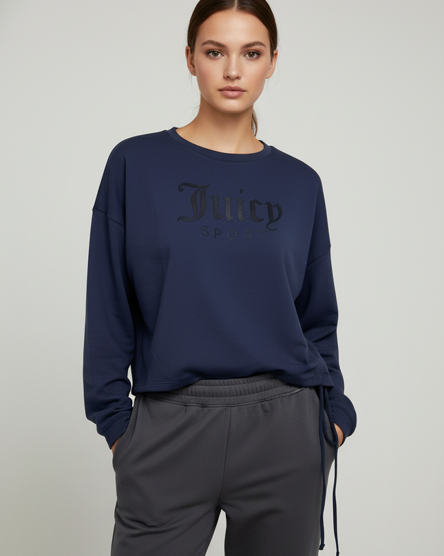 Juicy Couture Sport Embossed Logo Drawstring Navy Blue Sweatshirt