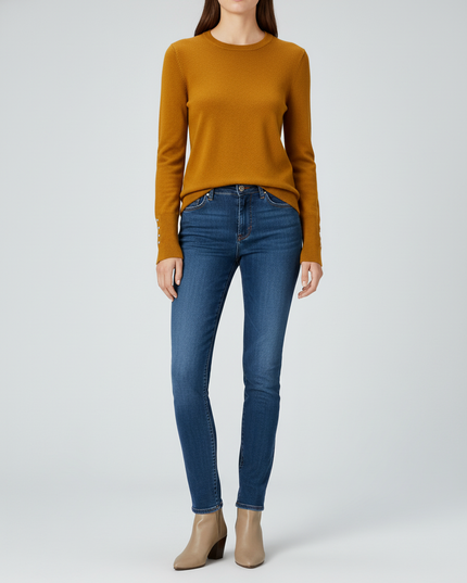 Zara Mustard Yellow Gold Button Cuff Soft Knit Sweater