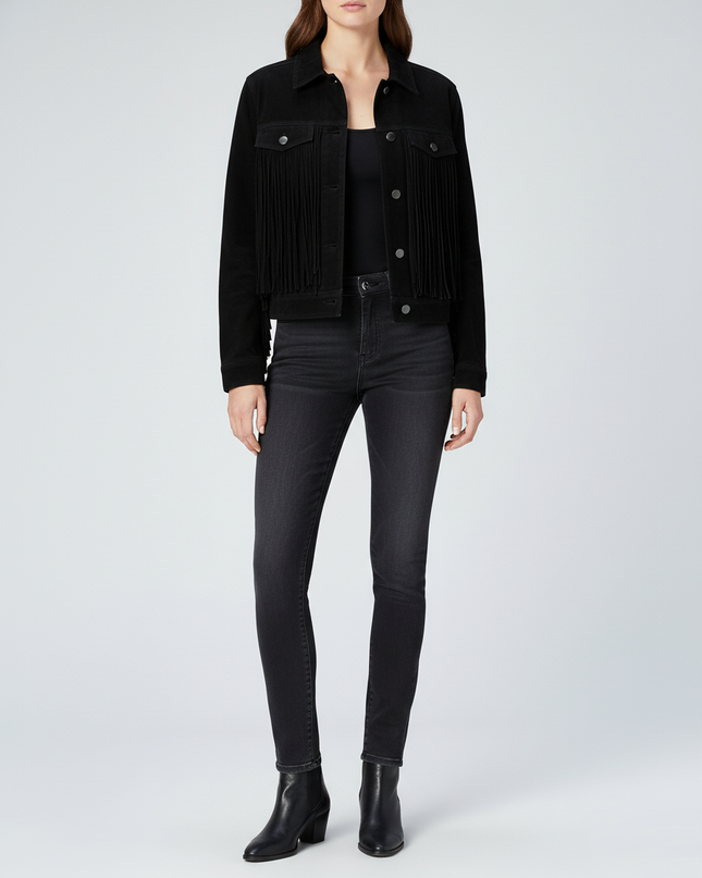 Forever 21 Black Pigskin Leather Suede Fringe Jacket