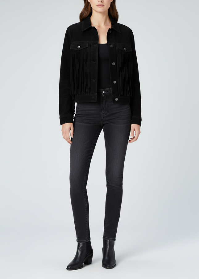 Forever 21 Black Pigskin Leather Suede Fringe Jacket