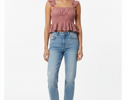 Forever 21 Dusty Rose Eyelet Ruffle Side-Tie Crop Top