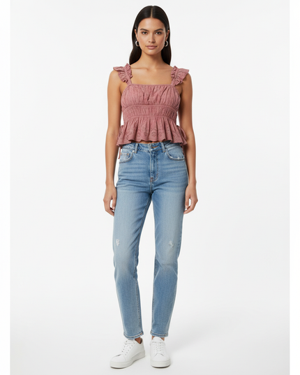 Forever 21 Dusty Rose Eyelet Ruffle Side-Tie Crop Top