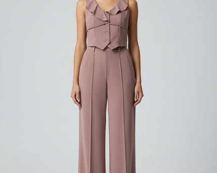 Dusty Rose Two-Piece Vest and Wide Leg Pant Co-ord Set
