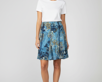 LeGrenier Boho Blue Floral Paisley Above Knee Skirt