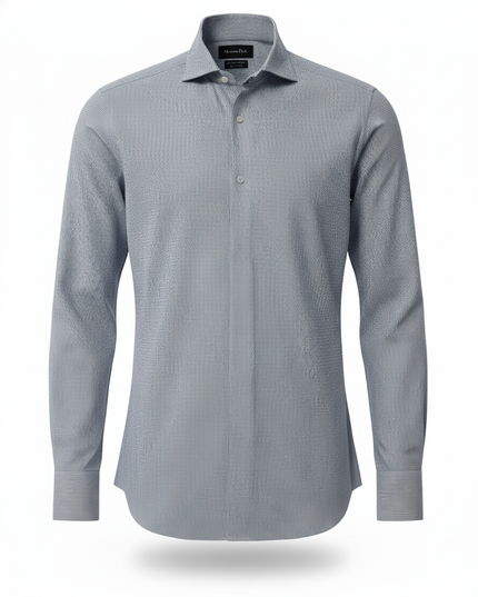 Massimo Dutti Blue White Micro-Pattern Italian Fabric Long Sleeve Shirt