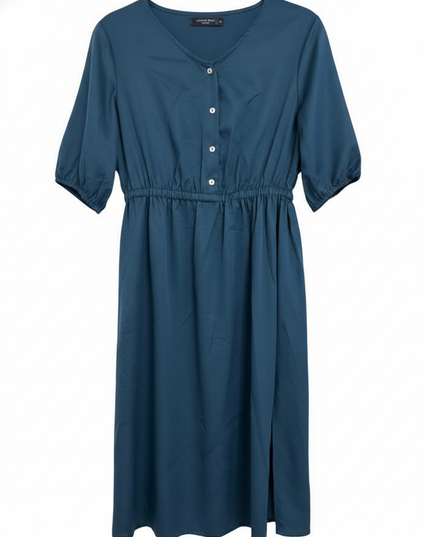 Austin Reed London Teal Button-Front Elasticated Waist Midi Dress