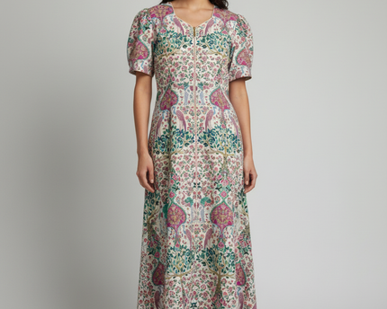 Sandro Multicolor Printed Linen-Blend Midi Dress