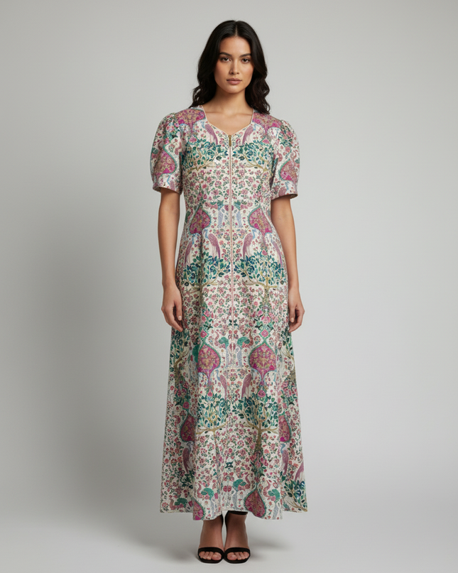 Sandro Multicolor Printed Linen-Blend Midi Dress