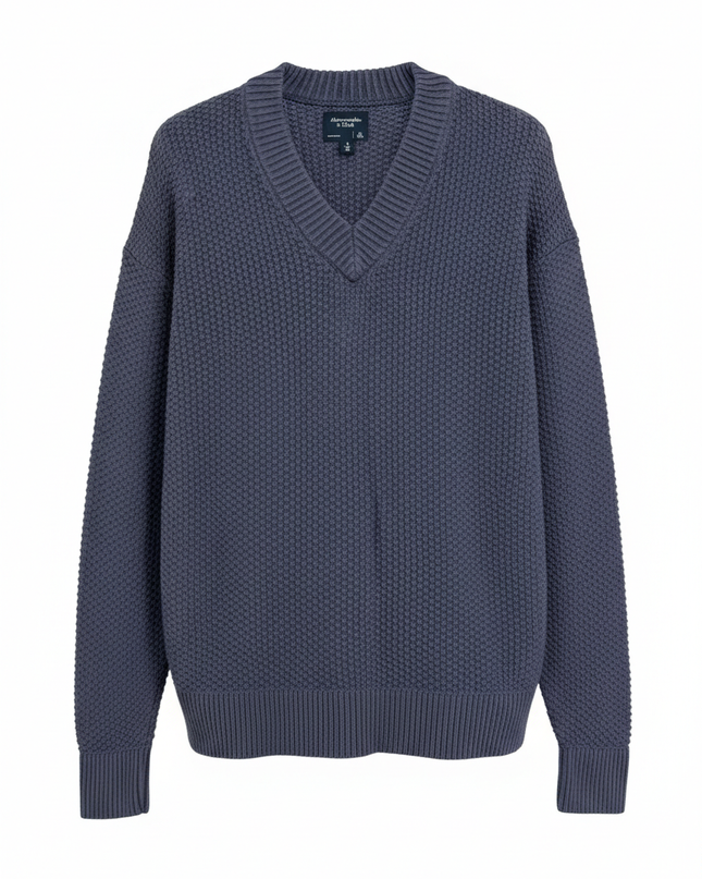 Abercrombie & Fitch Grey Oversized V-Neck Waffle Knit Sweater