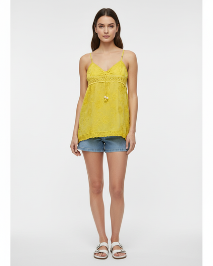 Italian Embroidered Sunshine Yellow Boho Cotton Top